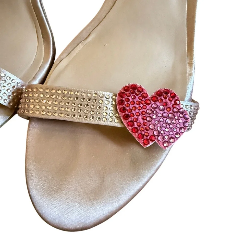 Macy's 7 Rayelle y2k Rhinestone HEARTS Strappy Sandals CRYSTAL Champagne Heels - Picture 8 of 10